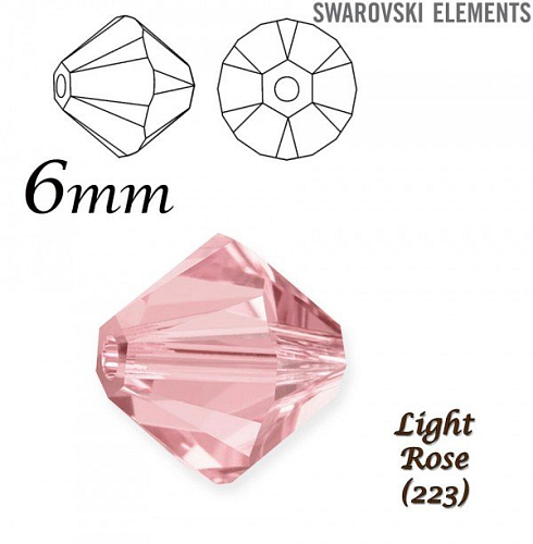 SWAROVSKI XILION BEAD 5328 barva LIGHT ROSE velikost 6mm. Balení 10Ks. 