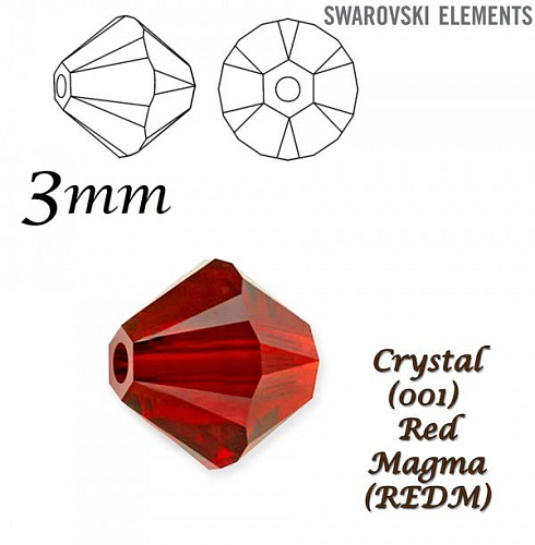 SWAROVSKI XILION BEAD 5328 barva CRYSTAL  RED MAGMA velikost 3mm. Balení 20Ks. 