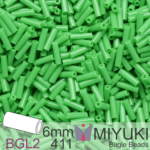 Korálky Miyuki Bugle Bead 6mm. Barva BGL2-411 Opaque Green. Balení 10g.