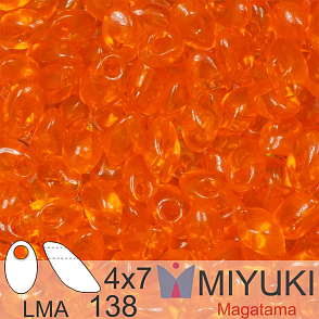Korálky MIYUKI tvar Long MAGATAMA velikost 4x7mm. Barva LMA-138 Transparent Orange. Balení 5g.
