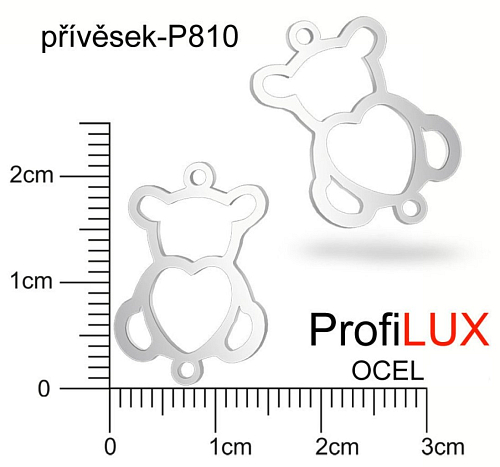 Přívěsek Chirurgická Ocel ozn-P810 MEDVĚD se srdcem 2x očko velikost 21x14mm. Řada přívěsků ProfiLUX