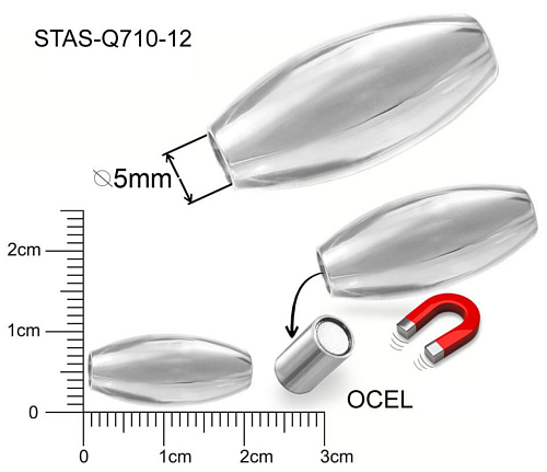Magnetické zapínání CHIRURGICKÁ OCEL ozn.-STAS-Q710-12. velikost pr.10x20mm