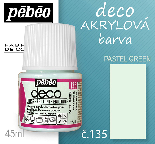 Barva AKRYLOVÁ lesk Pébeo DECO. Odstín č.135 PASTEL GREEN. Balení 45 ml.