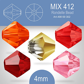 PRECIOSA Bicone (sluníčko) velikost 4mm. Barva MIX 412 Aurum Hallf, Rose, Light Siam, Hyacinth, Siam. Balení 30ks (5X6ks)