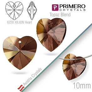 Korálky PRIMERO Crystals. Tvar 6228 XILION Heart. Barva Topaz Blend. Velikost 10mm