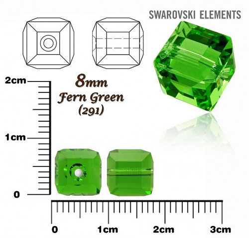 SWAROVSKI CUBE Beads 5601 barva FERN GREEN velikost 8mm.