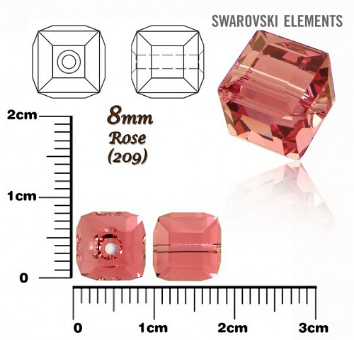 SWAROVSKI CUBE Beads 5601 barva ROSE velikost 8mm.