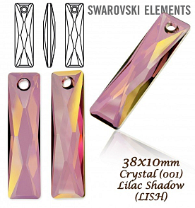Swarovski 6465 Queen Baguette Pendant Crystal Lilac Shadow. Velikost 38x10mm. 