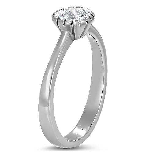 Ocelový prsten ZRC 187 s jednoduchým kamínkem krystalové barvy o velikosti 8