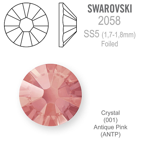 SWAROVSKI 2058 XILION FOILED velikost SS5 barva CRYSTAL ANTIQUE PINK 