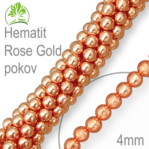 Korálky z minerálů Hematit Rose Gold pokovený. Velikost pr.4mm. Balení 18Ks.