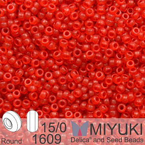 Korálky Miyuki Round 15/0. Barva 1609 Dyed SF Tr Red. Balení 5g
