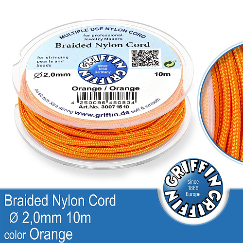 Braided NYLON (splétaná nit na náramky) GRIFFIN síla nitě 2mm cívka 10m. Barva Orange