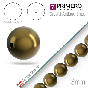 Korálky PRIMERO Crystals 5810. Barva Crystal Antique Brass. Velikost 3mm balení-50Ks.