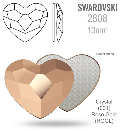 SWAROVSKI 2808 Heart Flat Back Foiled velikost 10mm. Barva Crystal (001) Rose Gold (ROGL) 