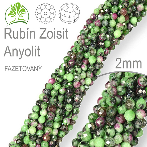 Korálky z minerálů Rubín Zoisit-Anyolit Fazetovaný přírodní polodrahokam. Velikost pr.2mm. Balení 190Ks