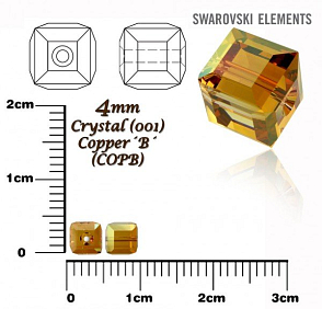 SWAROVSKI CUBE Beads 5601 barva CRYSTAL COPPER´B´velikost 4mm.
