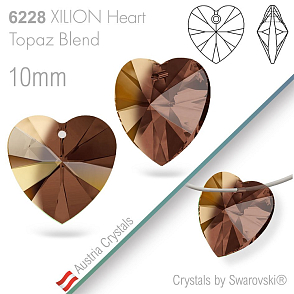 Swarovski XILION Heart 6228. Barva Topaz Blend. Velikost 10mm