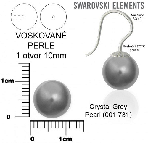 SWAROVSKI 5818 Voskované Perle 731 1otvor barva CRYSTAL GREY PEARL velikost 10mm.