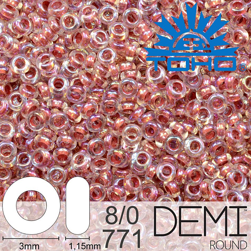 Korálky TOHO Demi Round 8/0. Barva 771 Color Rainbow Crystal/Strawberry-Lined.. Balení 5g