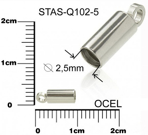 Koncovka s očkem CHIRURGICKÁ OCEL ozn.-STAS-Q102-5. velikost 8,5 x 3,0mm.