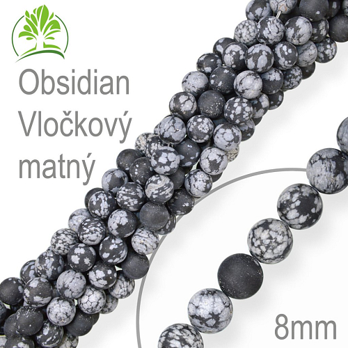 Korálky z minerálů Obsidian Vločkový matný. Velikost pr.8mm. Balení 10Ks.