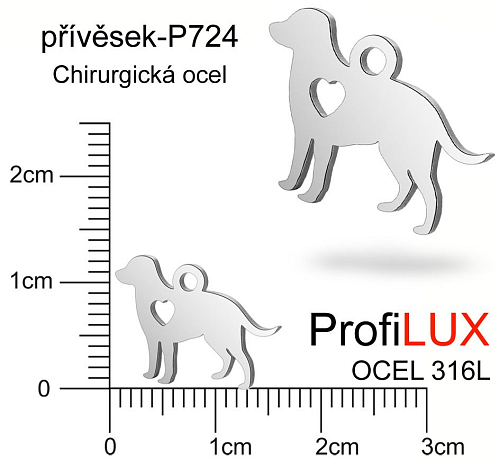 Přívěsek Chirurgická Ocel ozn-P724 PES se srdcem velikost 15x11mm. Řada přívěsků ProfiLUX