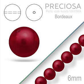 PRECIOSA Voskované Perle barva BORDEAUX velikost 6mm. Balení návlek 21Ks.