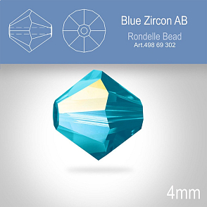 PRECIOSA Bicone MC BEAD (sluníčko) velikost 4mm. Barva BLUE ZIRCON Aurore Boreale. Balení 31ks .