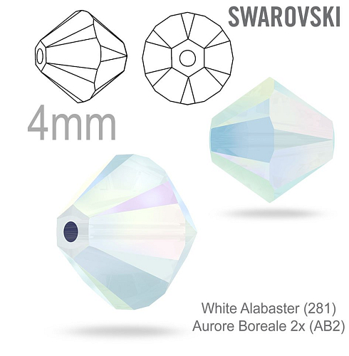 SWAROVSKI XILION Bead 5328 barva White Alabaster (281) Aurore Boreale 2x (AB2) velikost 4mm. Balení 20Ks. 