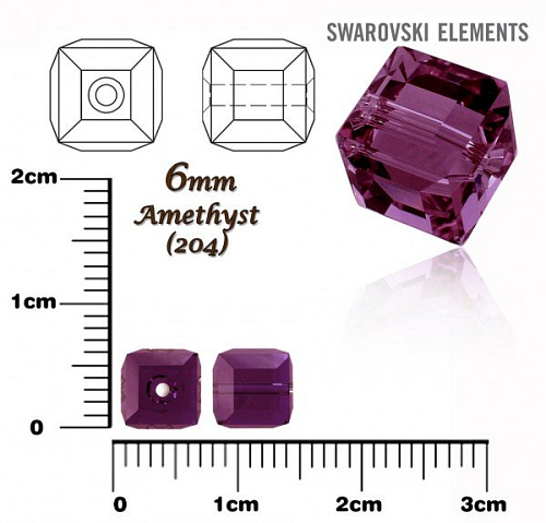 SWAROVSKI CUBE Beads 5601 barva AMETHYST velikost 6mm.