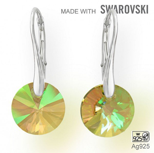 Náušnice sada Made with Swarovski 6428 Crystal (001) Luminous Green (LUMG) I12mm+náušnice Ag925