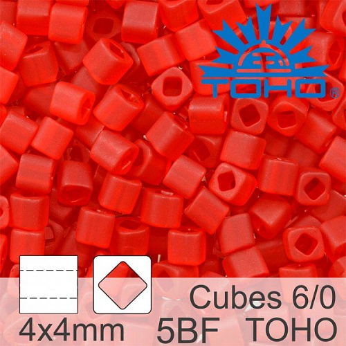 Korálky TOHO Cubes 6/0. Barva 5BF Transparent-Frosted Siam Ruby . Balení 10g.