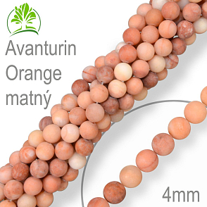 Korálky z minerálů Avanturin Orange matný přírodní polodrahokam. Velikost pr.4mm. Balení 18Ks.