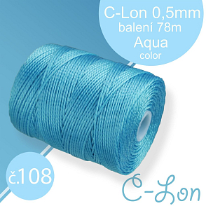 Nylonová nit C-Lon pevná korálková nit. Barva 108 Aqua. Síla nitě 0,5mm. Balení 78m na cívce.