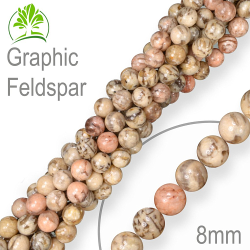 Korálky z minerálů Graphic Feldspar (Živec) přírodní polodrahokam. Velikost pr.8mm. Balení 10Ks.