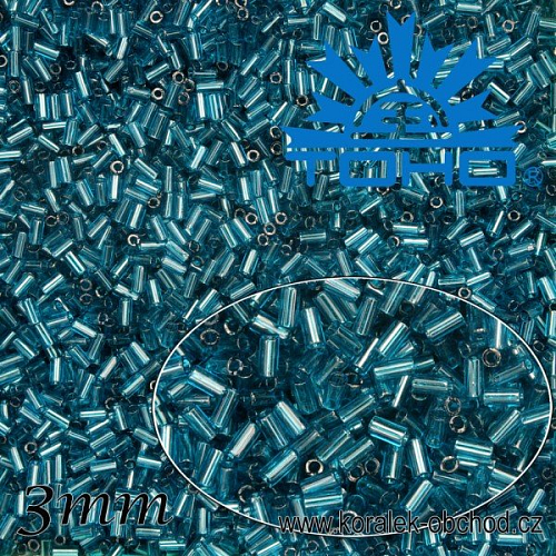 Korálky TOHO tvar BUGLES (válcové). Velikost pr.1,6mm x 3mm. Barva č. 7BD-Transparent Capri Blue . Balení 10g.