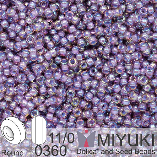 Korálky Miyuki Round 11/0. Barva 0360 Lined Light Amethyst AB. Balení 5g.