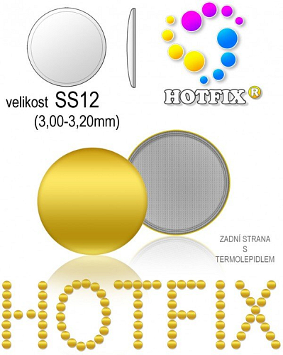 Kovové NAILHEAD HOTFIX nažehlovací polotovary. Velikost SS12 (3,00-3,20mm) Tl.0,6mm. Barva 002 ZLATÁ (lesklá ocelová). Balení 70Ks.