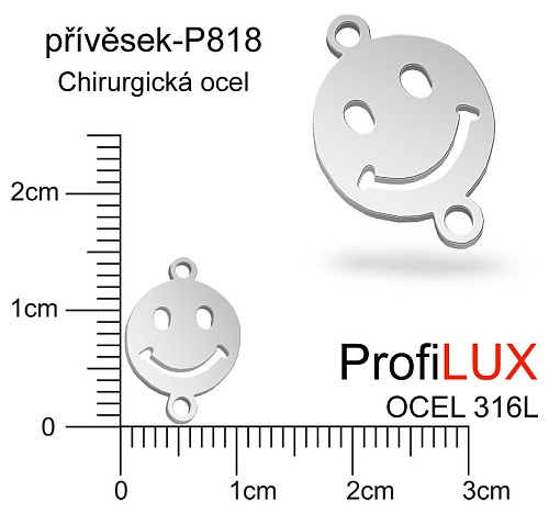 Přívěsek Chirurgická Ocel ozn-P818 SMAJLÍK 2x očko velikost 14x10mm. Řada přívěsků ProfiLUX