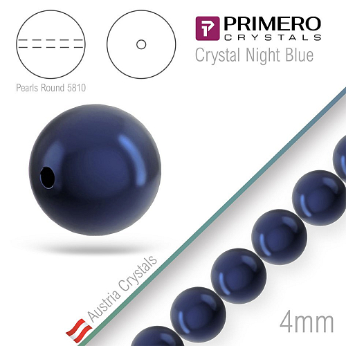 Korálky PRIMERO Crystals 5810. Barva Crystal Night Blue. Velikost 4mm balení-50Ks.