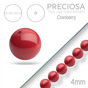 Preciosa Perle voskovaná kulatá MAXIMA barva Cranberry velikost 4mm. Balení návlek 31Ks.
