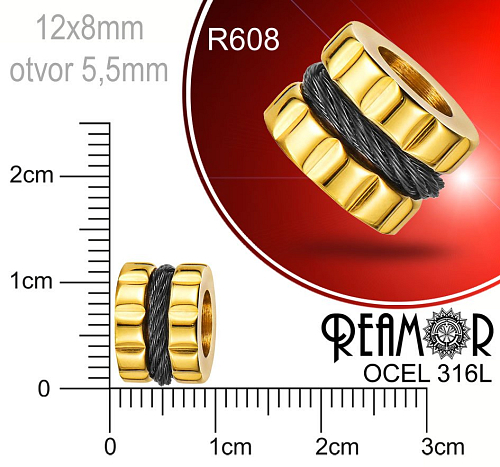 Korálek tvarovaný Reamor CHIRURGICKÁ OCEL ozn.-R608. Velikost 12x8mm otvor 5,5mm.