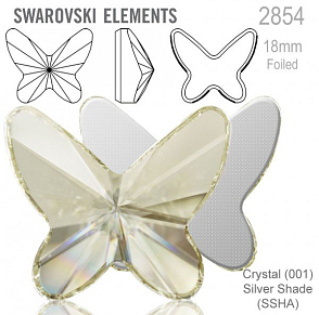 SWAROVSKI 2854 Butterfly Flat Back Foiled velikost 18mm. Barva Crystal Silver Shade 
