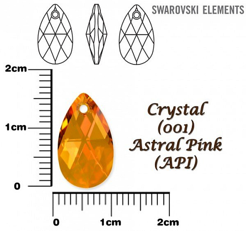 SWAROVSKI Pear-Shaped 6106 barva CRYSTAL ASTRAL PINK velikost 16mm.