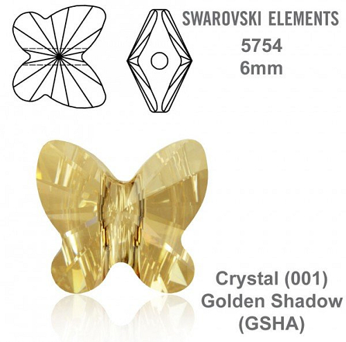 SWAROVSKI KORÁLKY Butterfly Bead barva CRYSTAL GOLDEN SHADOW velikost 6mm. Balení 4Ks.