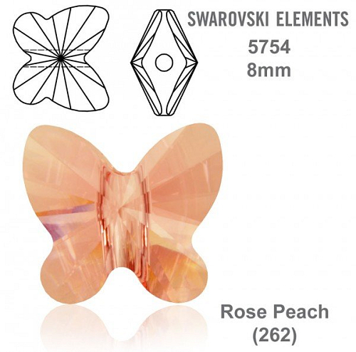 SWAROVSKI KORÁLKY Butterfly Bead barva ROSE PEACH velikost 8mm. Balení 3Ks.