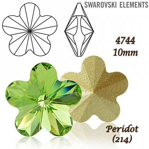 SWAROVSKI ELEMENTS Flower Fancy 4744 barva PERIDOT (214) velikost 10mm