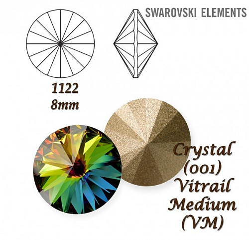 SWAROVSKI ELEMENTS RIVOLI 1122 SS39 barva CRYSTAL (001) VITRAIL MEDIUM (VM) velikost 8mm.