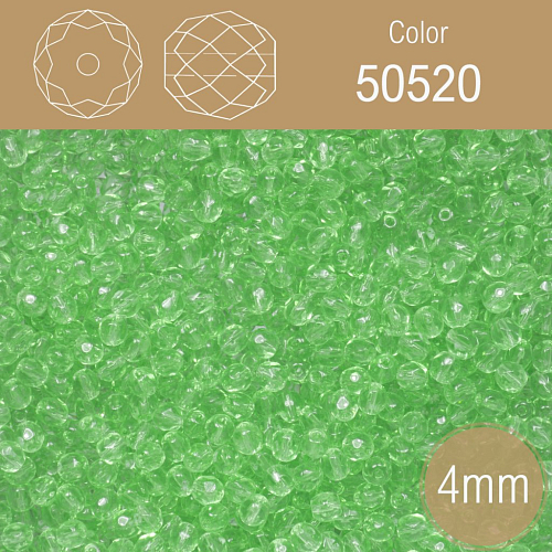 Korálky BROUŠENÉ 4mm. Barva 50520. Průhledná zelená. Balení 120Ks.